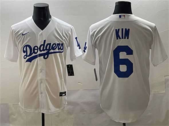 Mens Los Angeles Dodgers #6 Hyeseong Kim White Cool Base Stitched Jersey